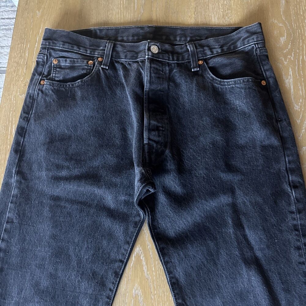 Levi Strauss 501 Jeans Men's 36x34 Faded Black Straight Leg Denim VTG-Like - Picture 10 of 16